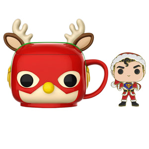 Funko DC Super Heroes Christmas The Flash and Christmas Superman Mug and Pin Set with Lid Limited Edition Exclusive